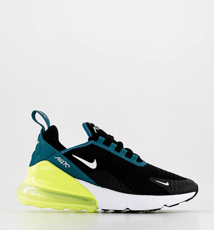 Nike Air Max 270 Junior Trainers Black White Bright Spruce Barely Volt