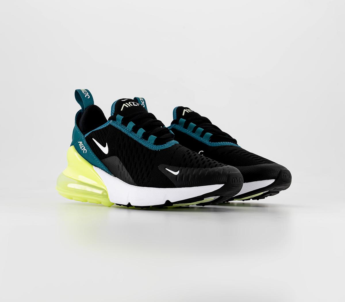 Nike Kids Air Max 270 Gs Trainers Black White Bright Spruce Barely Volt, 5