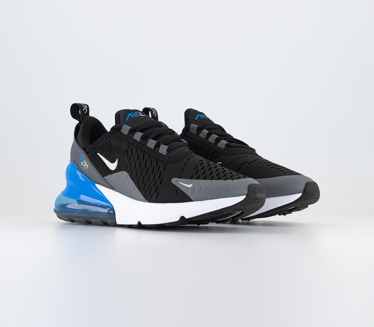 NikeAir Max 270 Junior TrainersBlack Metallic Silver Photo Blue Dark Grey
