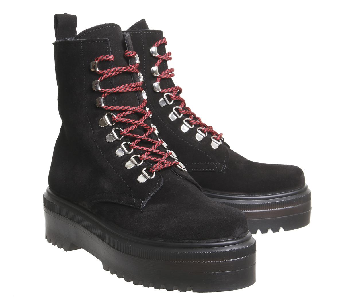 OFFICEAtomize- Heavy Sole Lace Up BootBlack Suede With Hiker Detail