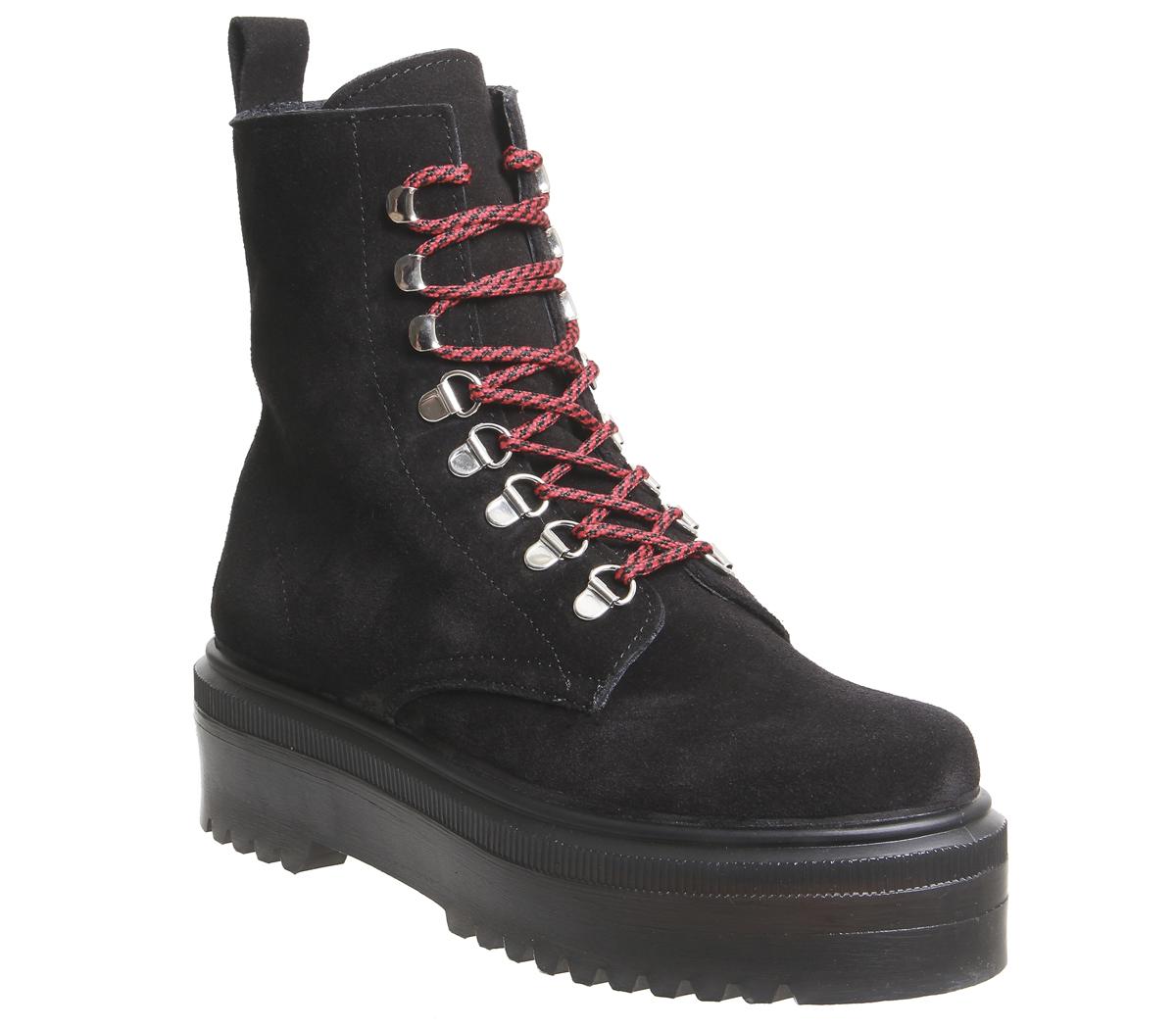 OFFICEAtomize- Heavy Sole Lace Up BootBlack Suede With Hiker Detail