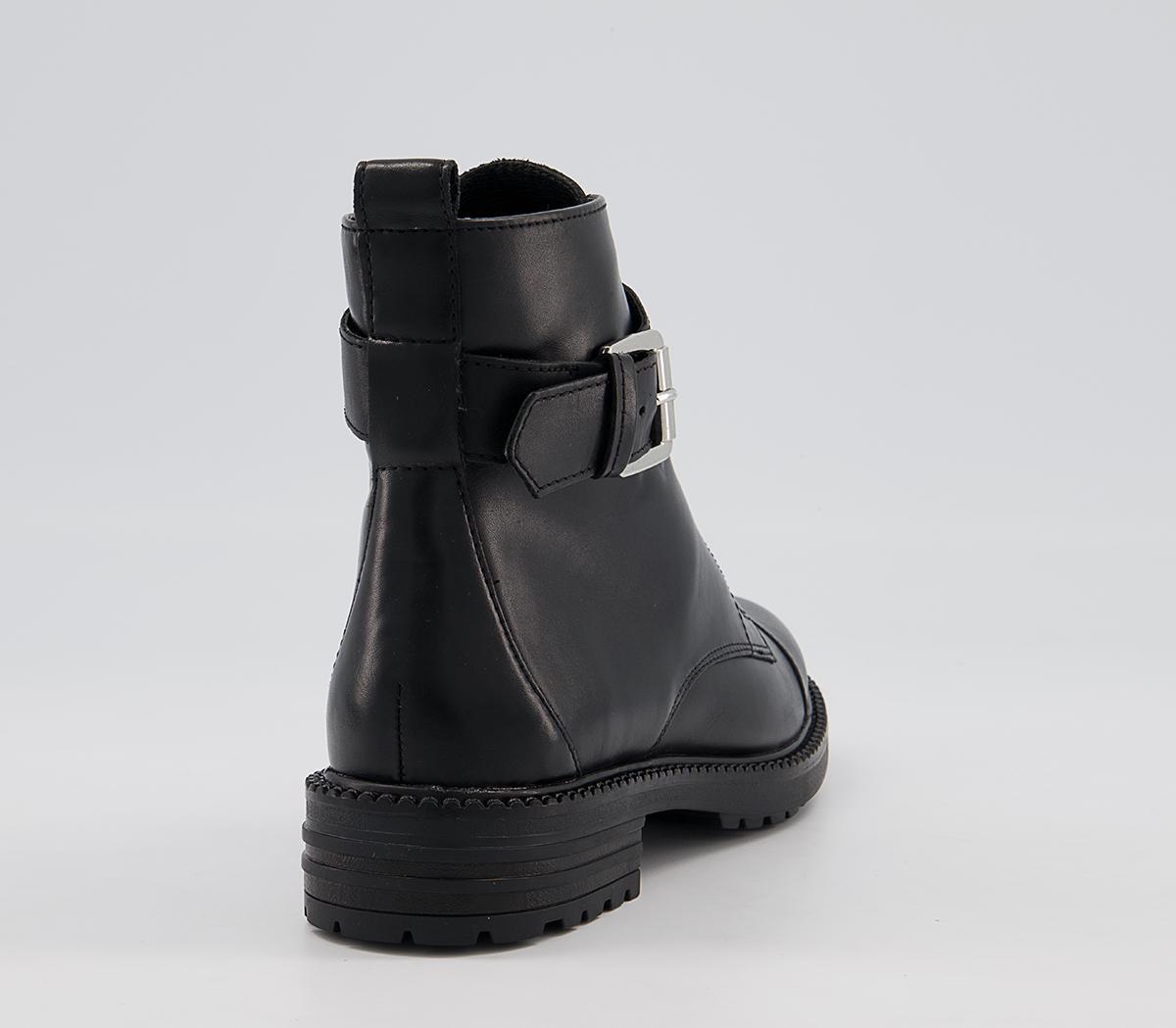Office Alpaca Buckle Lace Up Biker Boots Office Alpaca Buckle Lace Up Biker Boots Black Leather