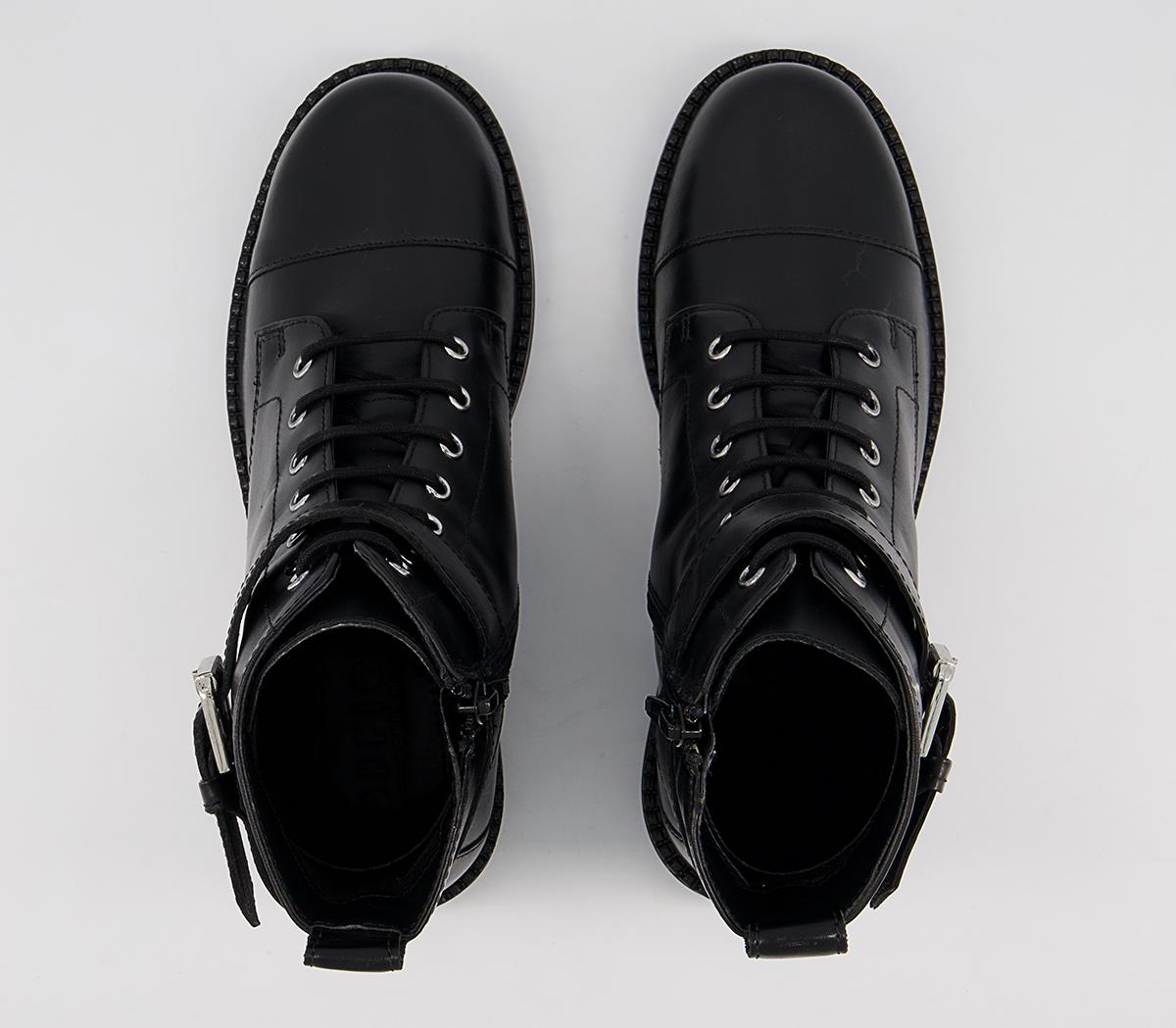 Office Alpaca Buckle Lace Up Biker Boots Office Alpaca Buckle Lace Up Biker Boots Black Leather