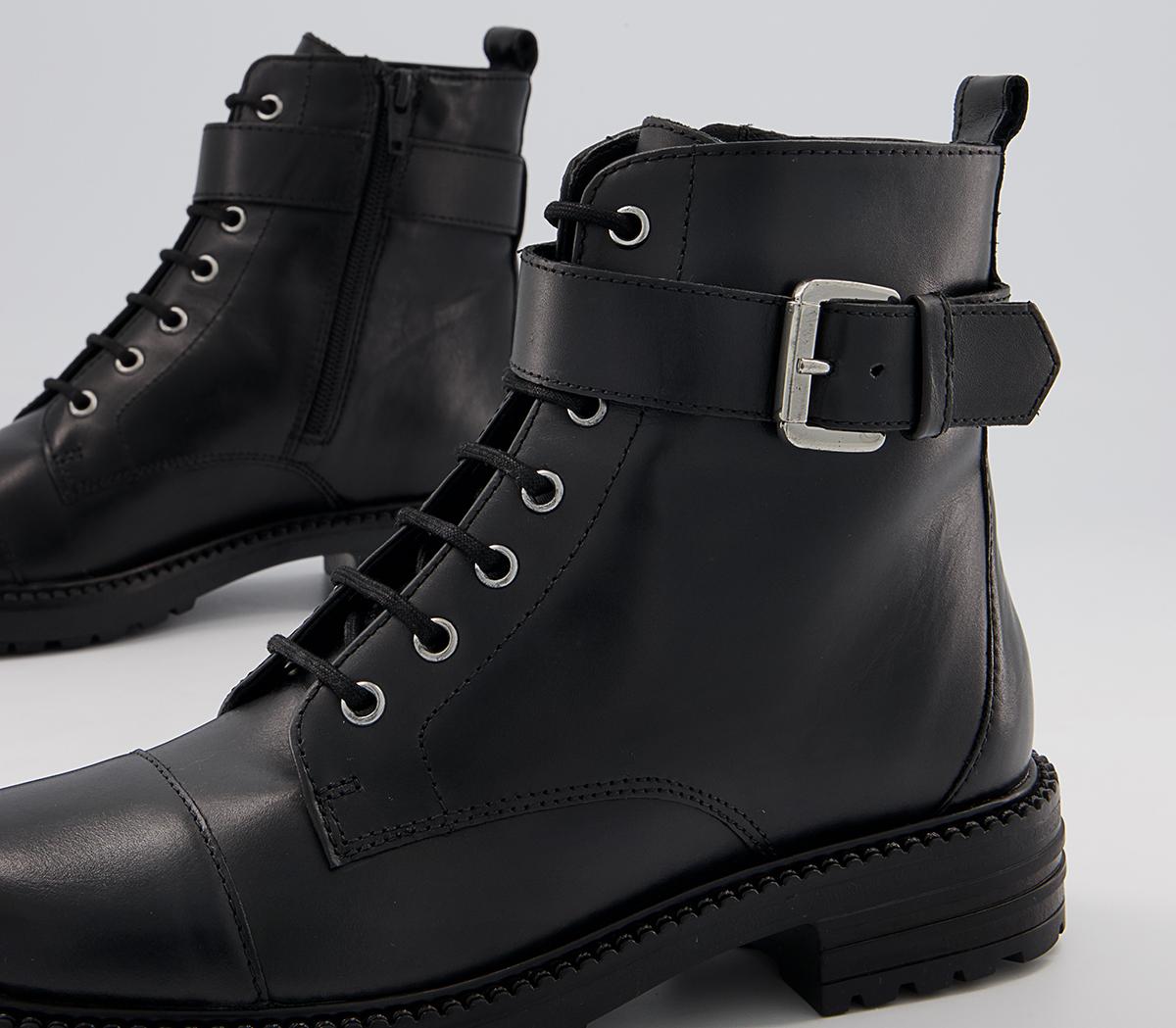 alpaca buckle lace up biker boots