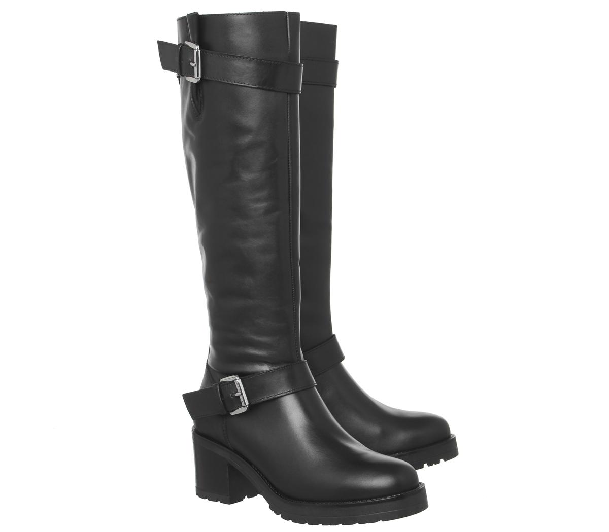 OFFICEKadi- Casual Mid Buckle Knee BootBlack Leather