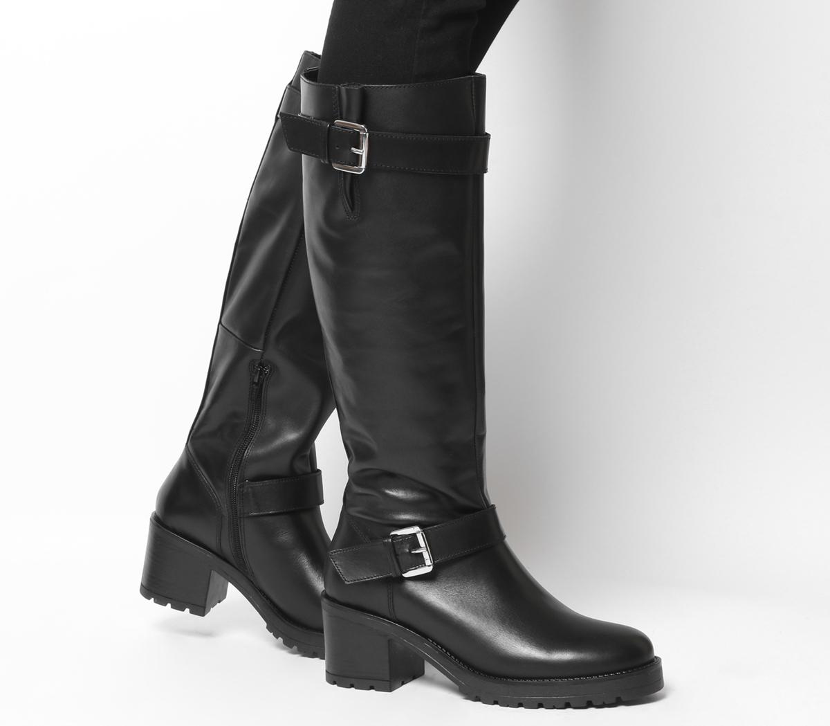 OFFICEKadi Casual Mid Buckle Knee BootsBlack Leather