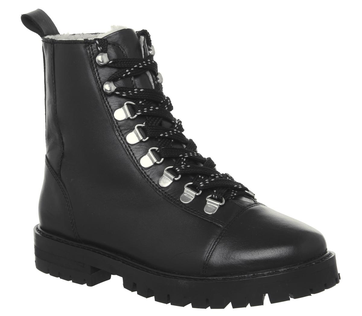 OFFICEAnsel Hiker Lace Up Boots OFFICEAnsel Hiker Lace Up BootsBlack Leather Natural Fur Lining
