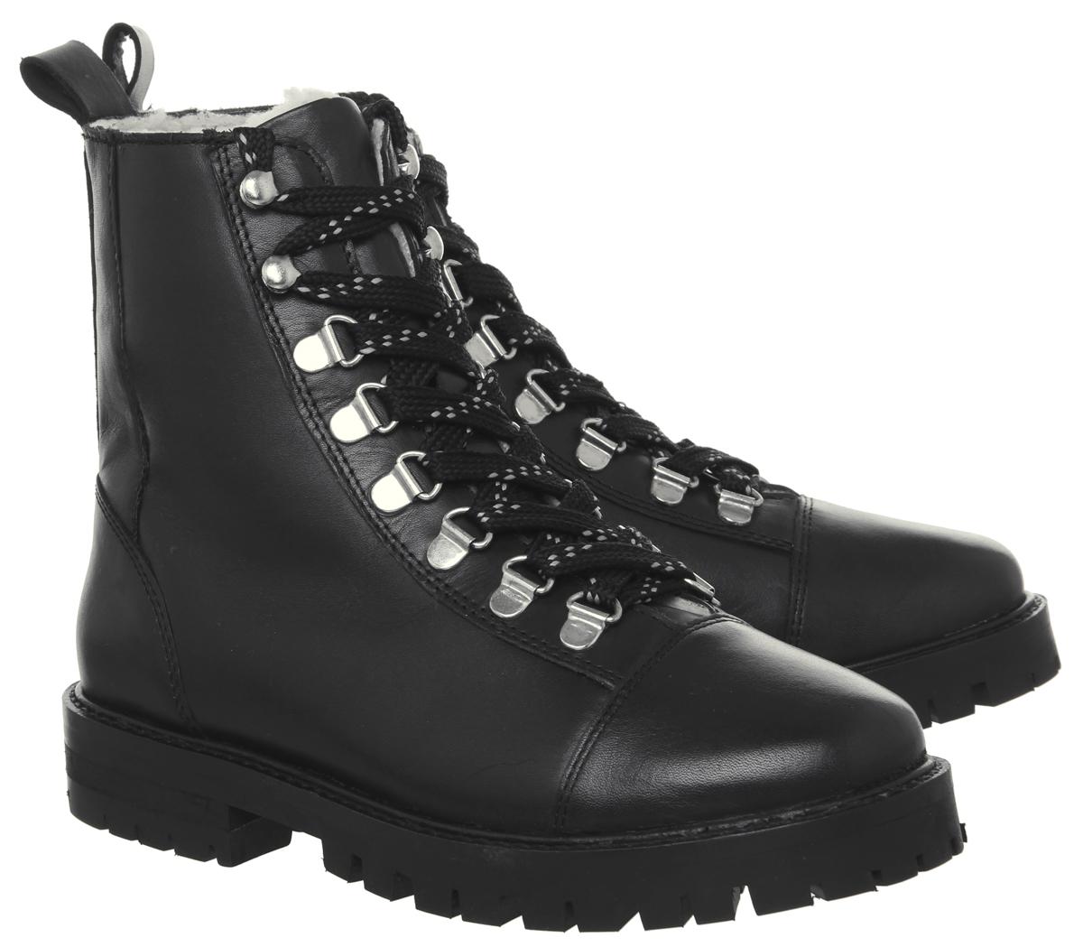 OFFICEAnsel Hiker Lace Up BootsBlack Leather Natural Fur Lining