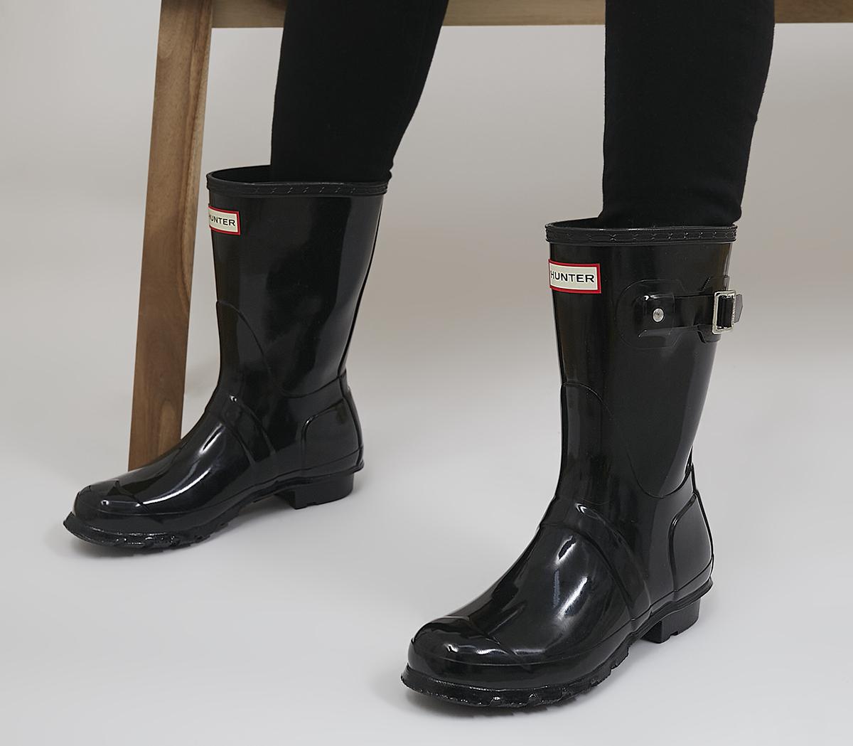 Hunter Original Short Gloss Wellies W Black Gloss Women s Ankle