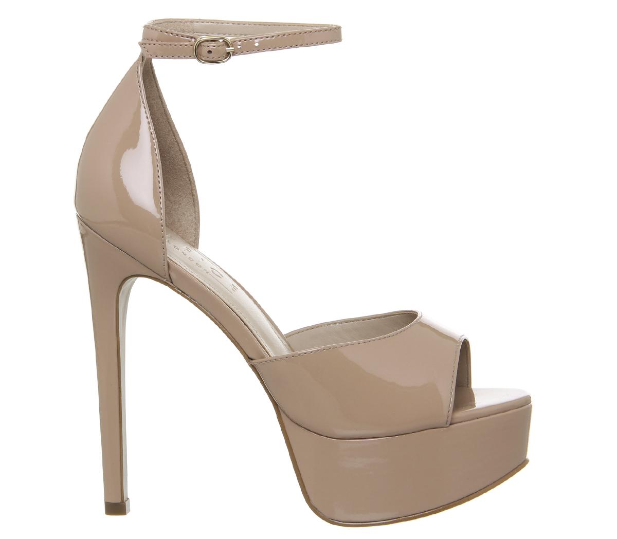 OFFICEHoly Smoke Peep Toe Platform HeelsNude Patent