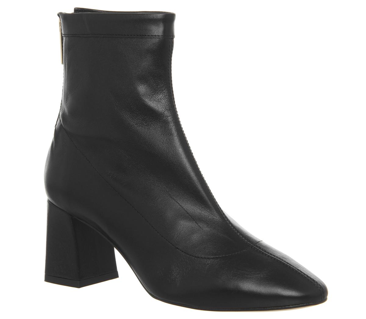 OFFICE All Day- Back Zip Block Heel Boot Black Leather - Women's Ankle ...
