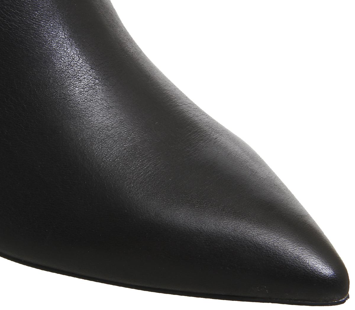 Office Kiki Pointed Block Heel Knee Boots Office Kiki Pointed Block Heel Knee Boots Black Leather Snake Heel