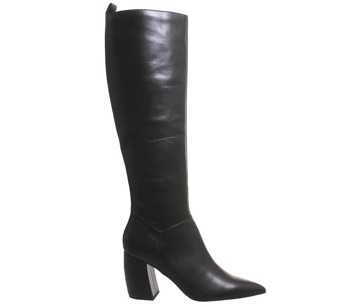 Office Kiki Pointed Block Heel Knee Boots Office Kiki Pointed Block Heel Knee Boots Black Leather Snake Heel