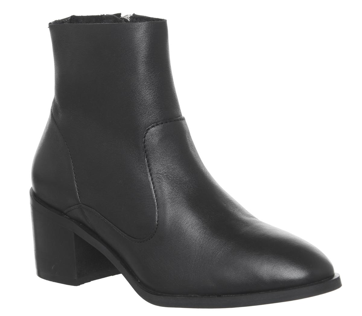 OFFICE Alford Unlined Block Heel Boots Black Leather - Women's Boots