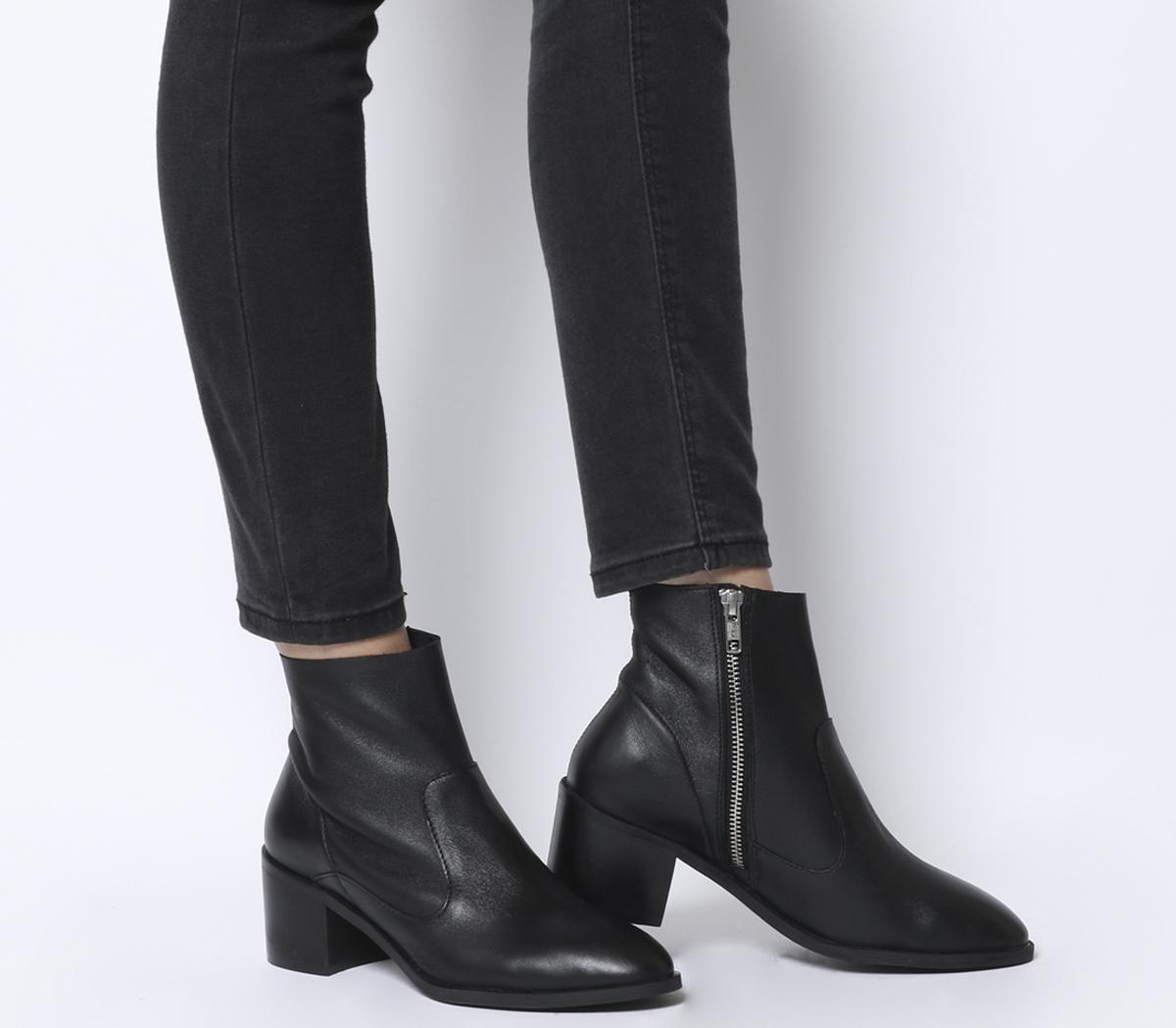 OFFICE Alford Unlined Block Heel Boots Black Leather - Women's Boots
