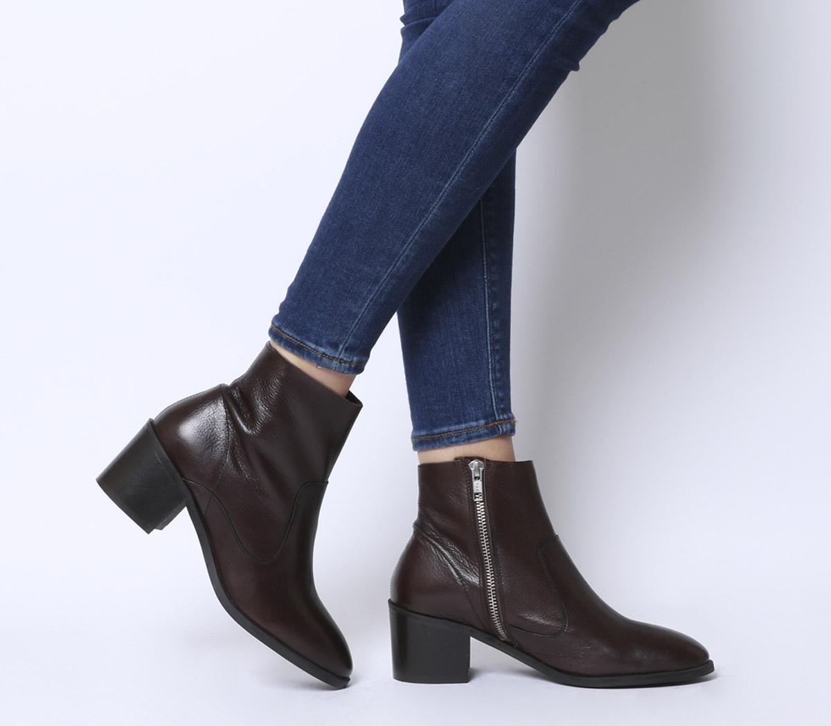 OFFICEAlford Unlined Block Heel BootsBrown Leather