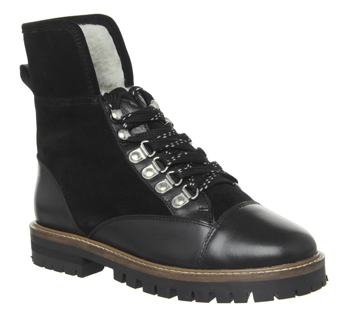 OFFICE Adams Furline Hiker Boots Black Suede Leather - Womens Boots