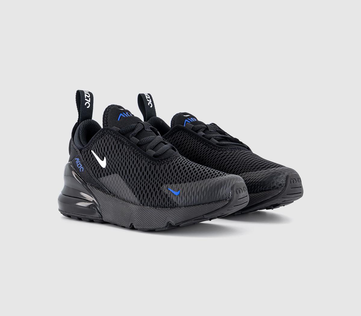 Nike Air Max 270 Kids Trainers Black White Racer Blue, 1 Youth