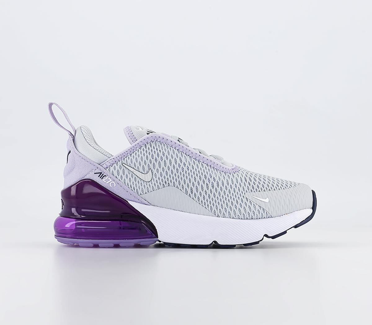 Nike Air Max 270 Kids Trainers Pure Platinum Metallic Silver Violet Frost  Midnigh - Unisex