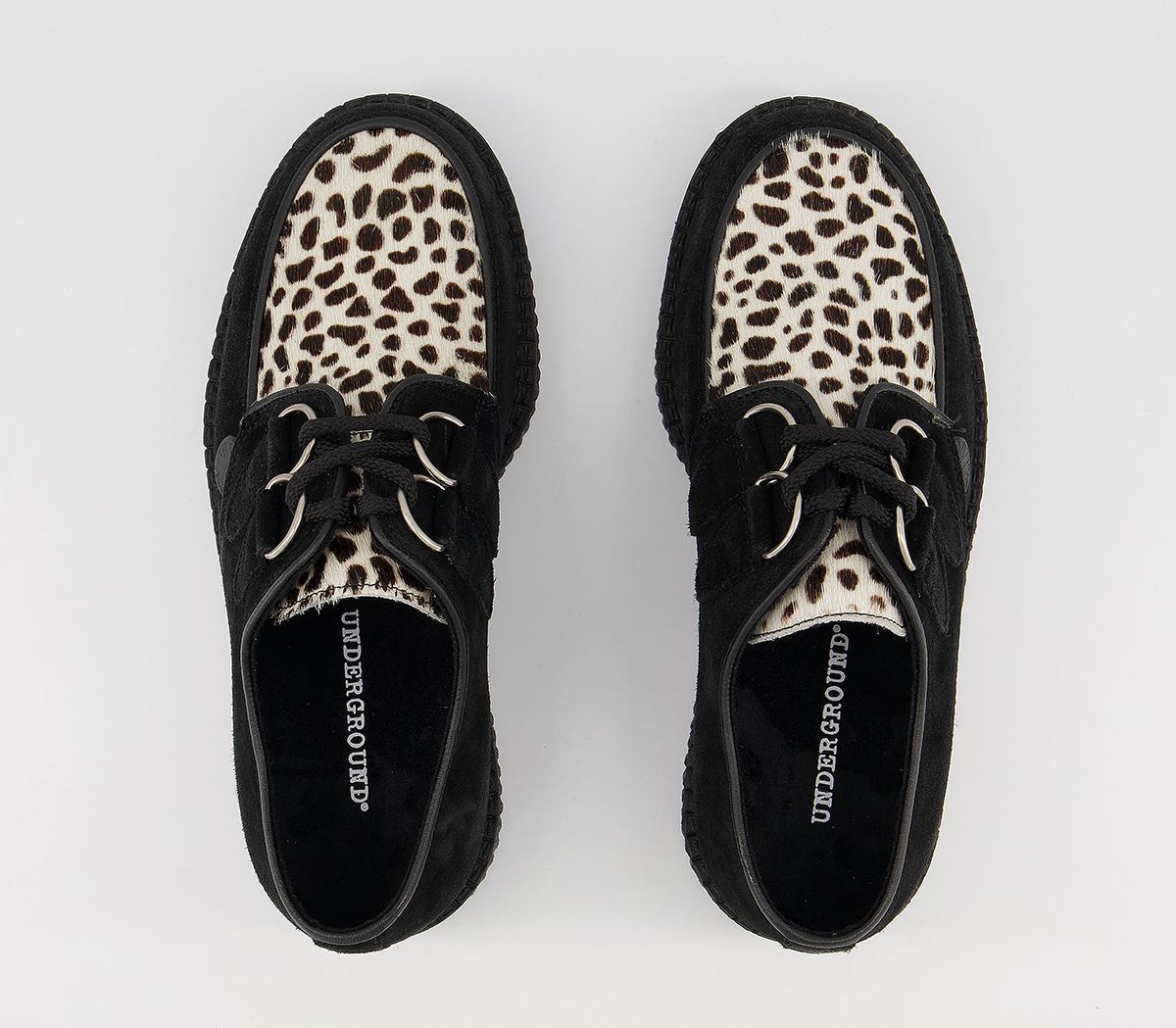 Underground Wulfrun Single Creeper Underground Wulfrun Single Creeper Black Suede Leopard Print
