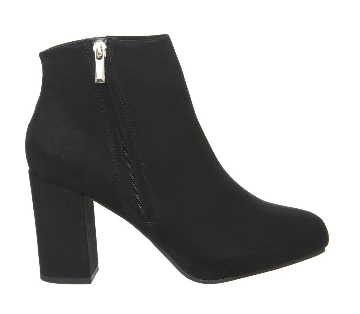 OFFICE Alarm Side Zip Block Heel Boots Black - Women's Ankle Boots