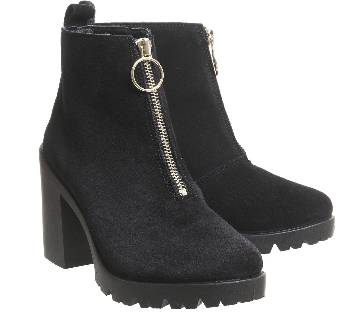 OFFICEAida- Chunky Heel Front ZipBlack Suede
