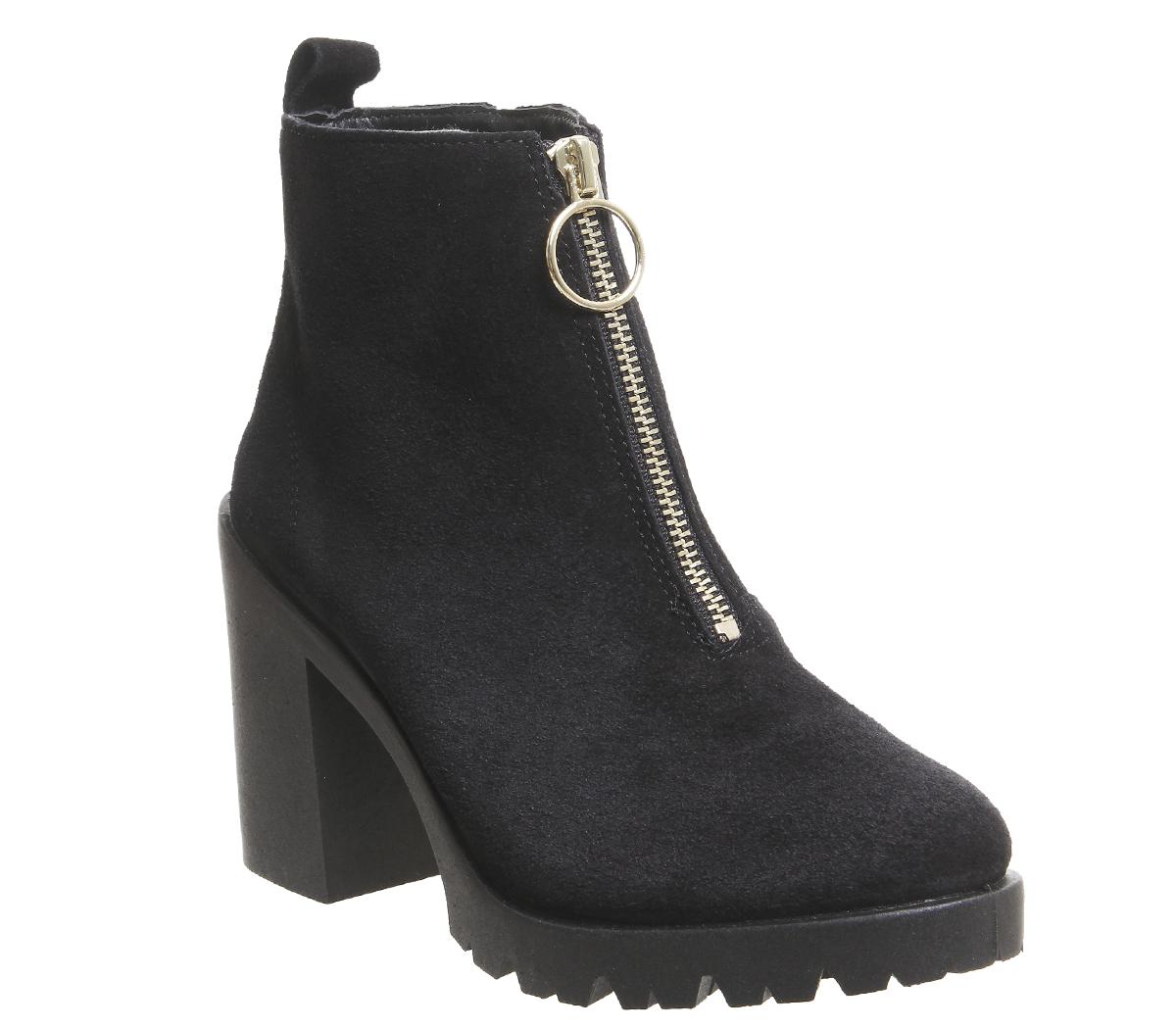 OFFICEAida- Chunky Heel Front ZipBlack Suede