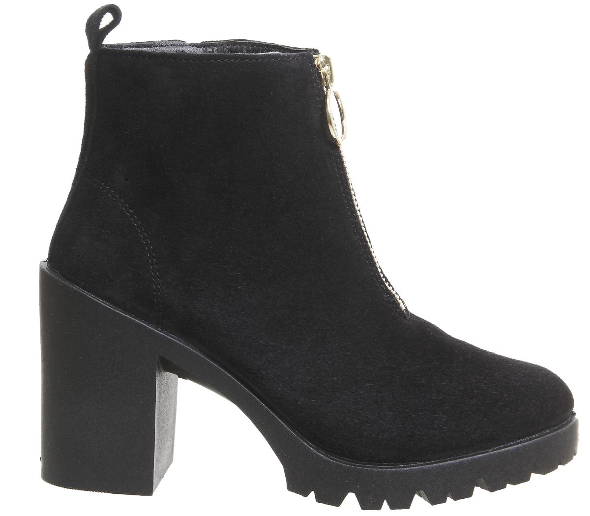 OFFICEAida- Chunky Heel Front ZipBlack Suede