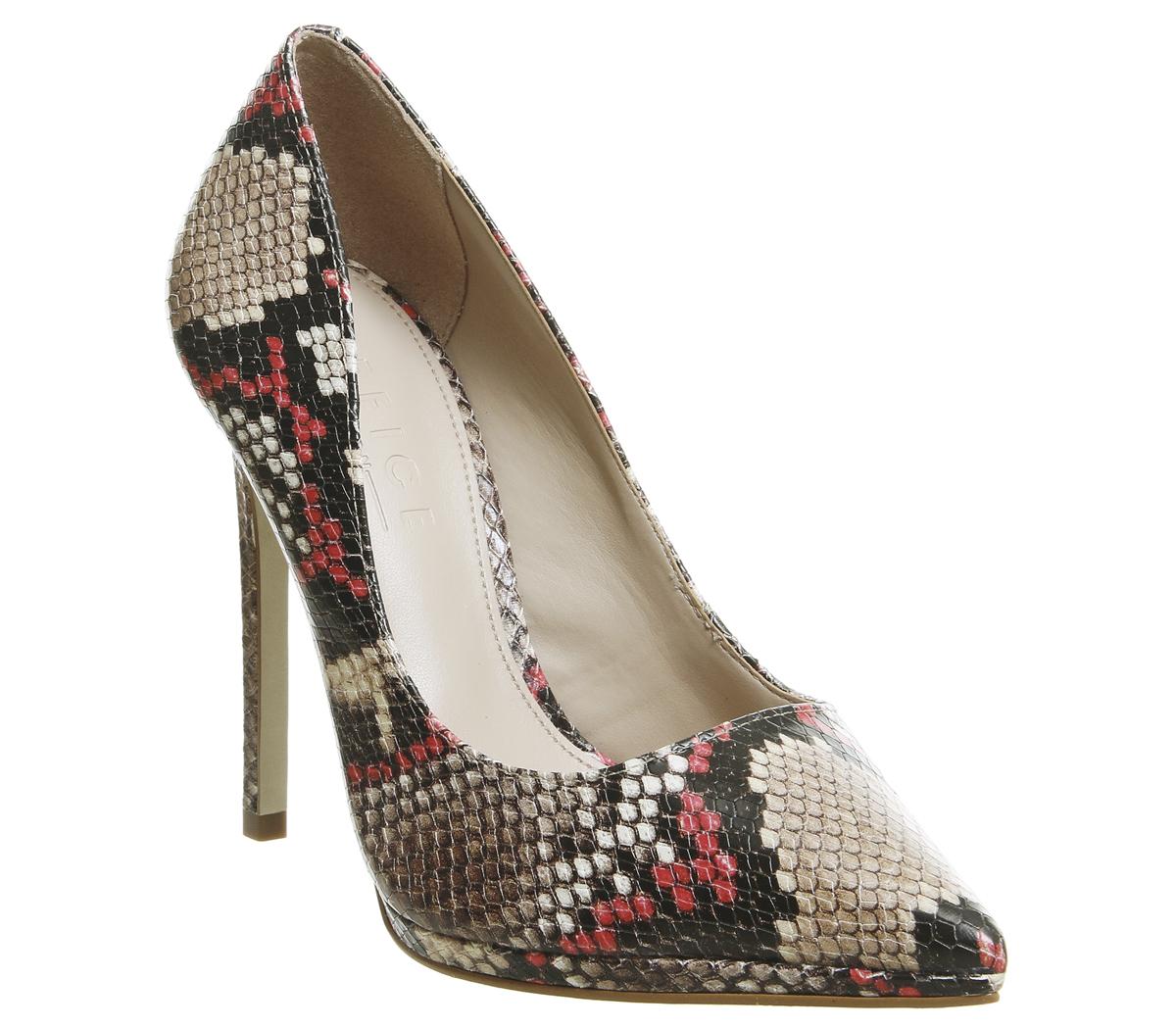 OFFICEHi-ya Pointed Platform StilettoCamel Red Snake