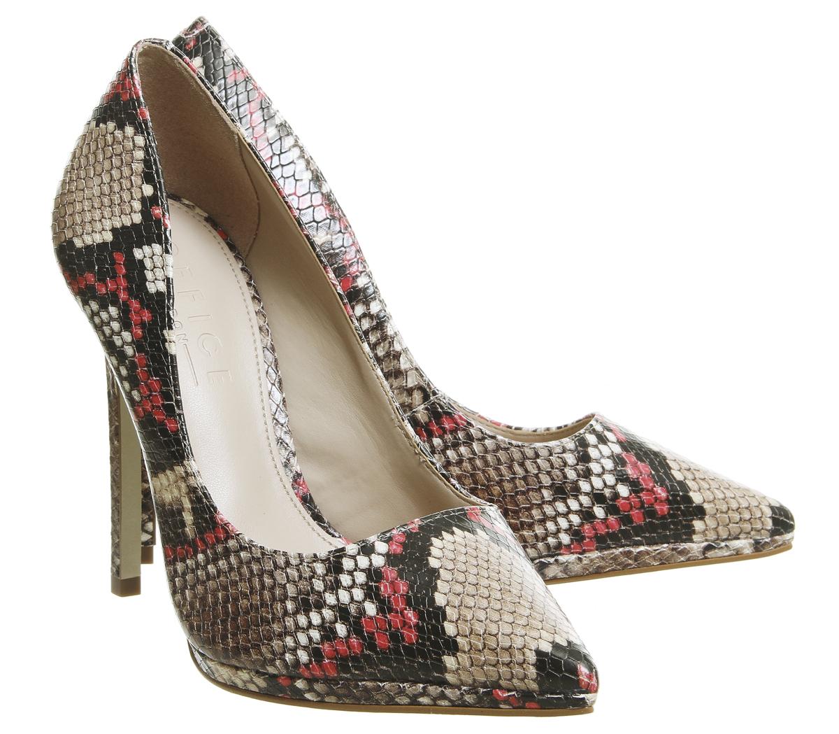 OFFICEHi-ya Pointed Platform StilettoCamel Red Snake