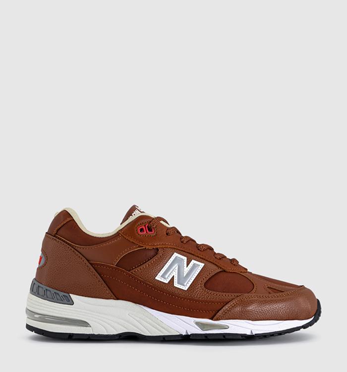 New Balance 991 Trainers Burnt Orange Silver White