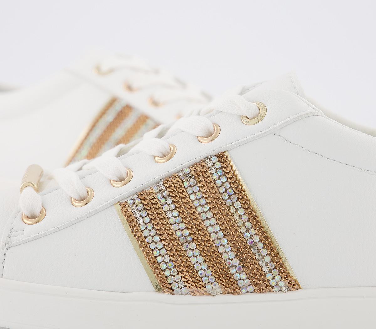 OFFICE Fling Lace Up Trainers White Gold Embellishment - Flat Shoes for ...
