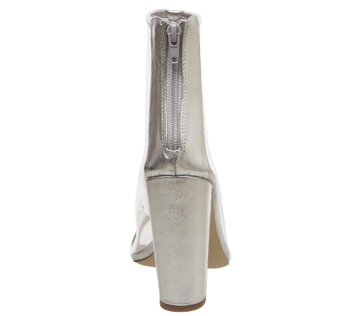 OFFICEAccept Peep Toe Block Heeled BootsSilver Metallic