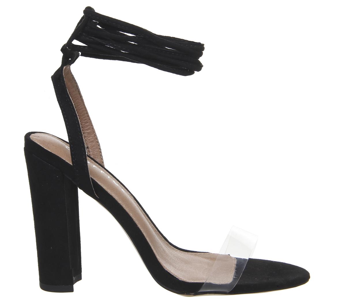 OFFICE Highjack Ankle Tie Block Heels Black High Heels