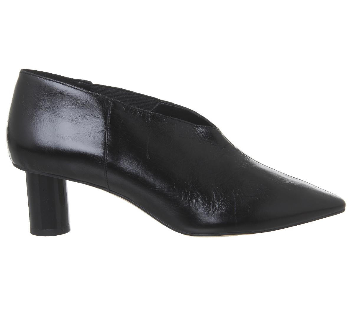 OFFICEMiracle Cylindrical Heel ShoebootBlack Groucho Snake Heel