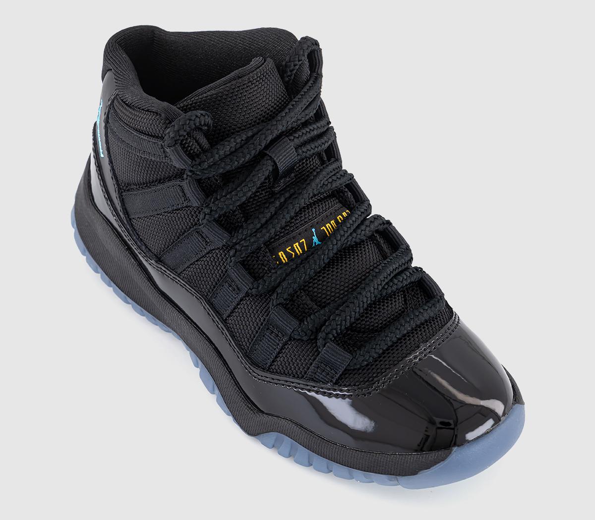 JordanAir Jordan 11 Pre School TrainersBlack Gamma Blue Black Varsity Maize