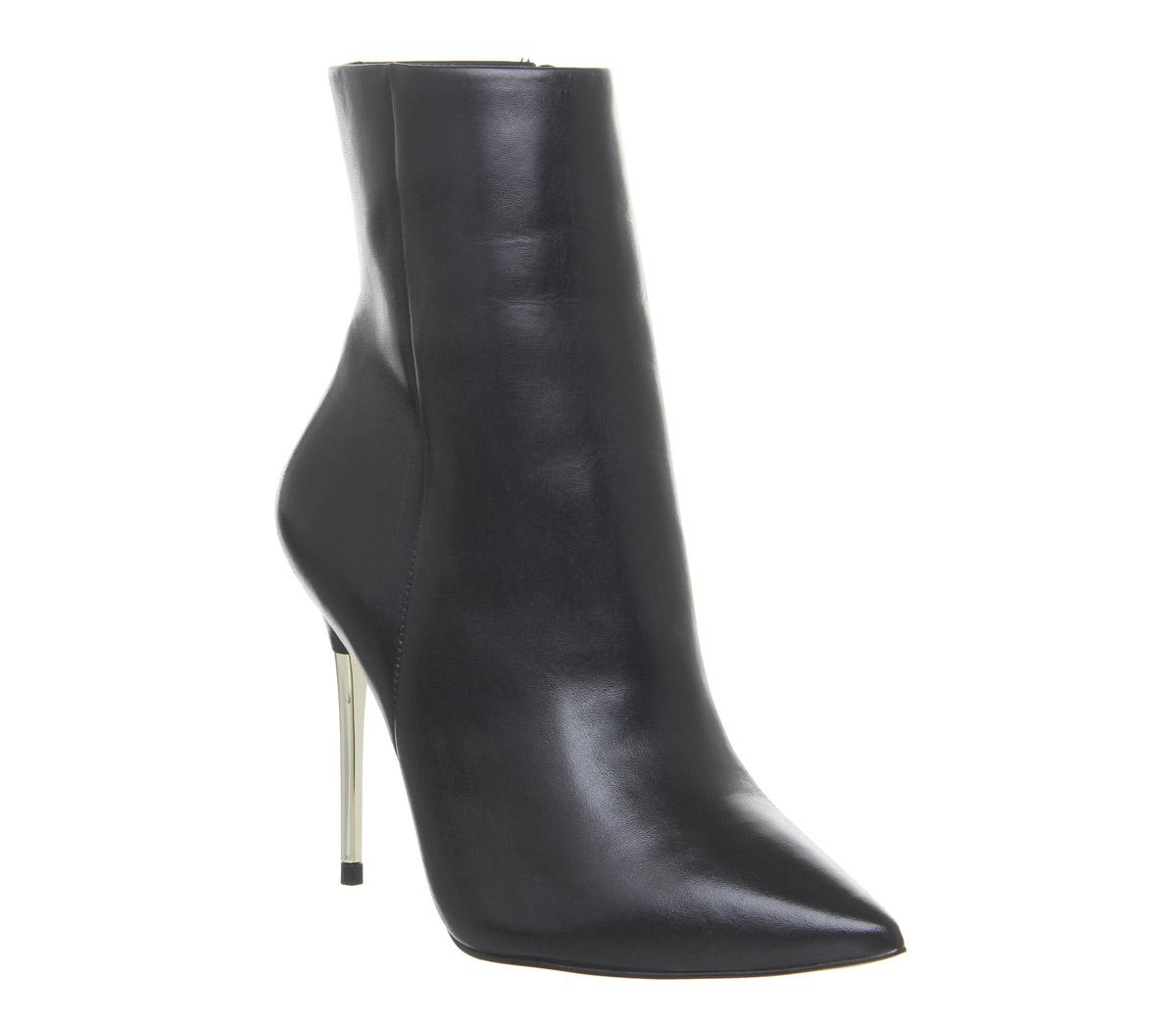 OFFICE Aspire Metal Heel Point Boots Black Leather - Women's Ankle Boots