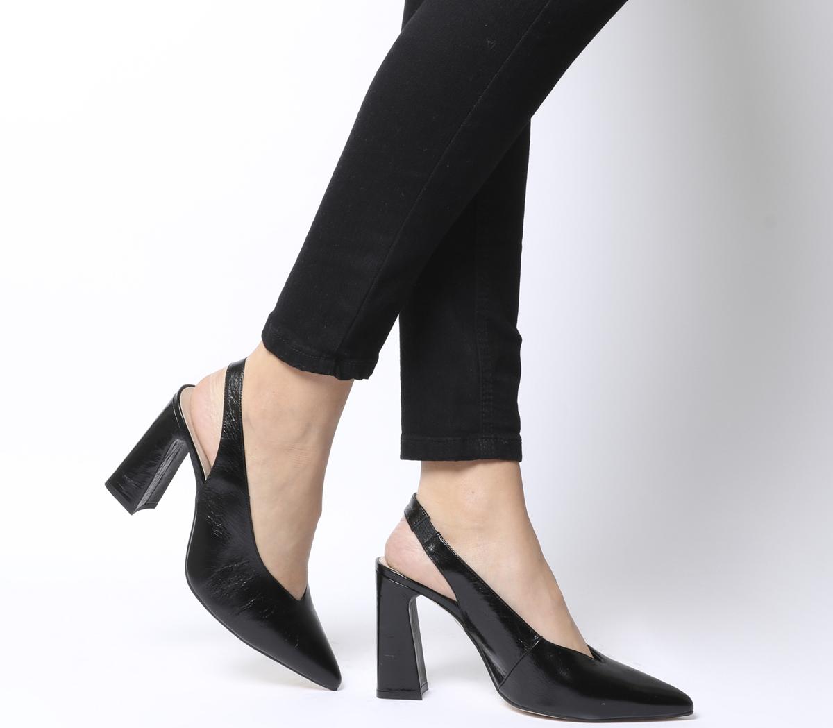 OFFICEHihi Slingback Point HeelsBlack Groucho Leather