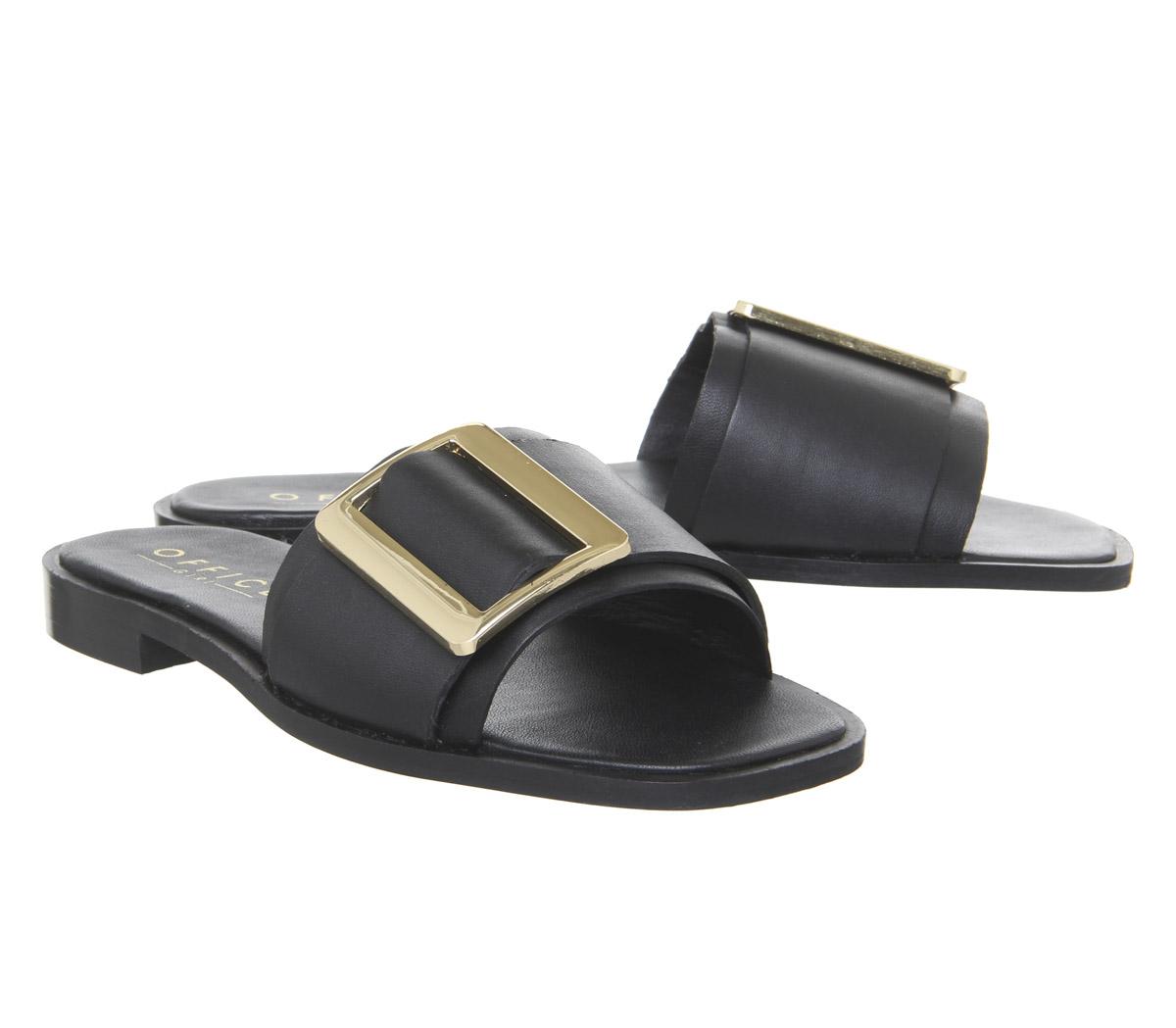 OFFICE Solar Big Buckle Mules Black Leather - Women’s Sandals