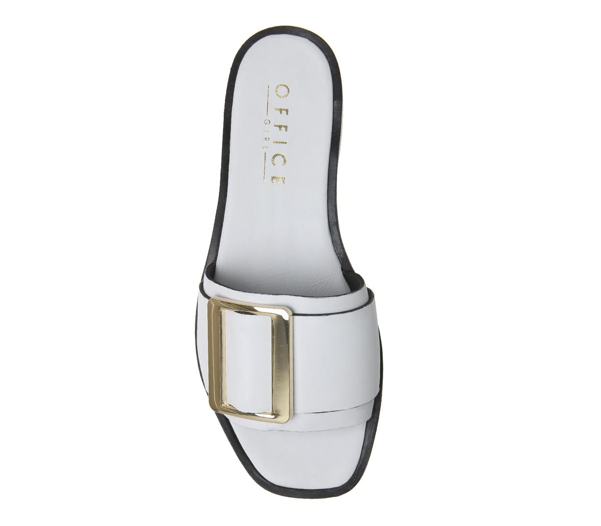 OFFICESolar Big Buckle MulesWhite Leather
