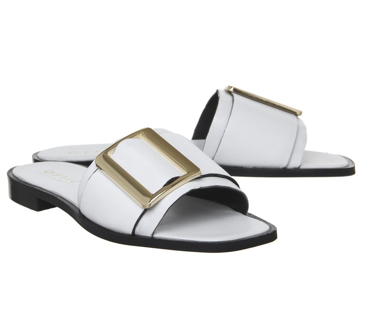 OFFICESolar Big Buckle MulesWhite Leather