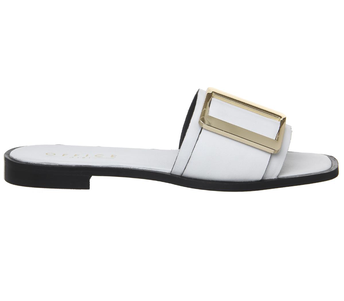 OFFICESolar Big Buckle MulesWhite Leather