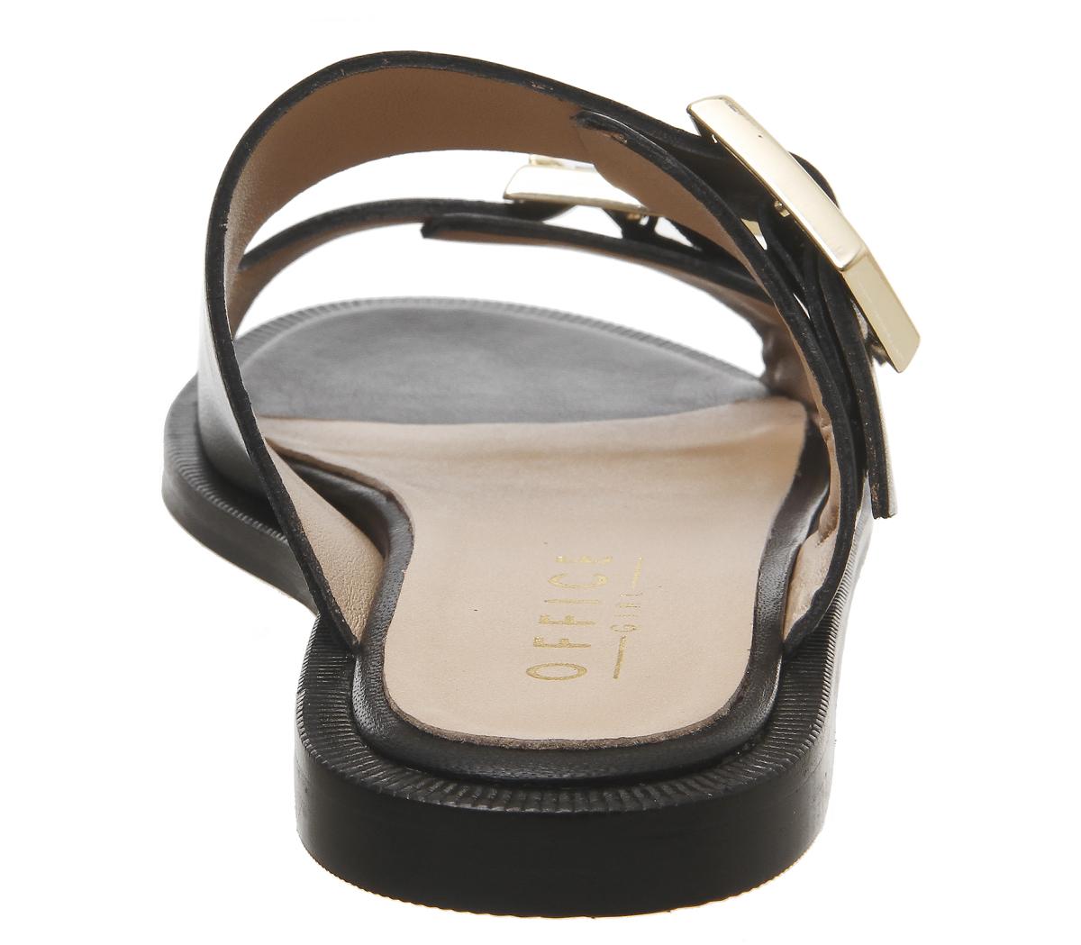 OFFICE Sage Double Buckle Sandals Black Leather Gold Buckles - Women’s ...