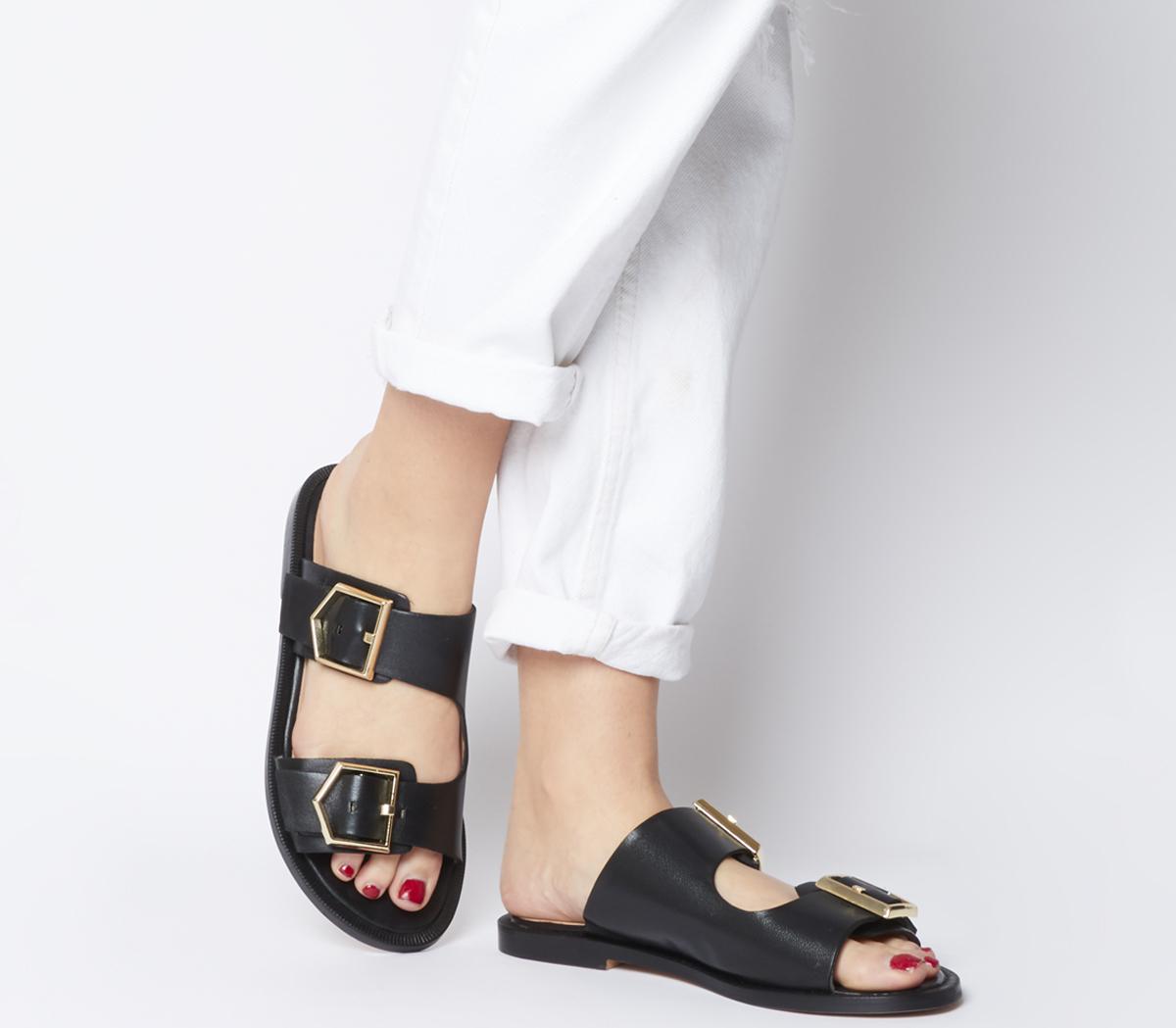 Chunky two-strap sandals - BLACK – Elmario Shoes