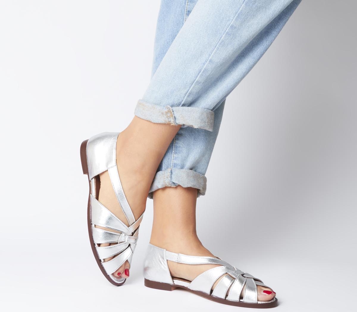 Silver flat closed sales toe sandals