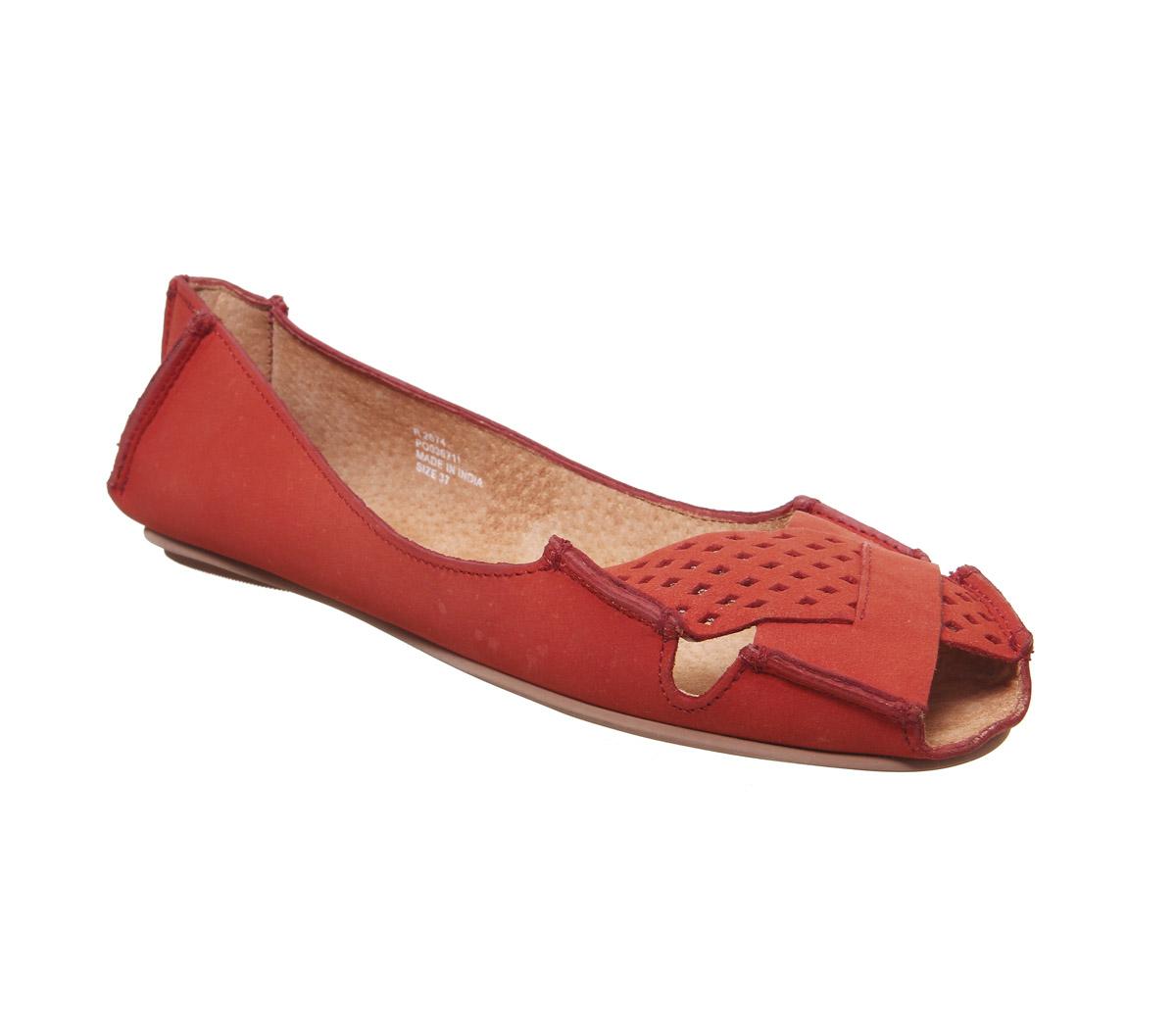 OFFICEFelt Peep Toe ShoeRed Leather