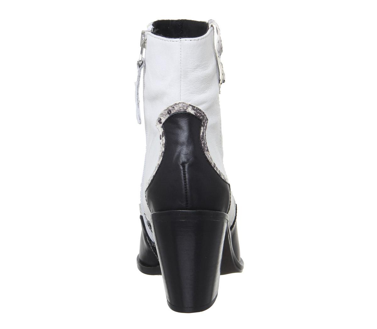 OFFICEAttacked- Western Point Block HeelBlack And White Leather Mix