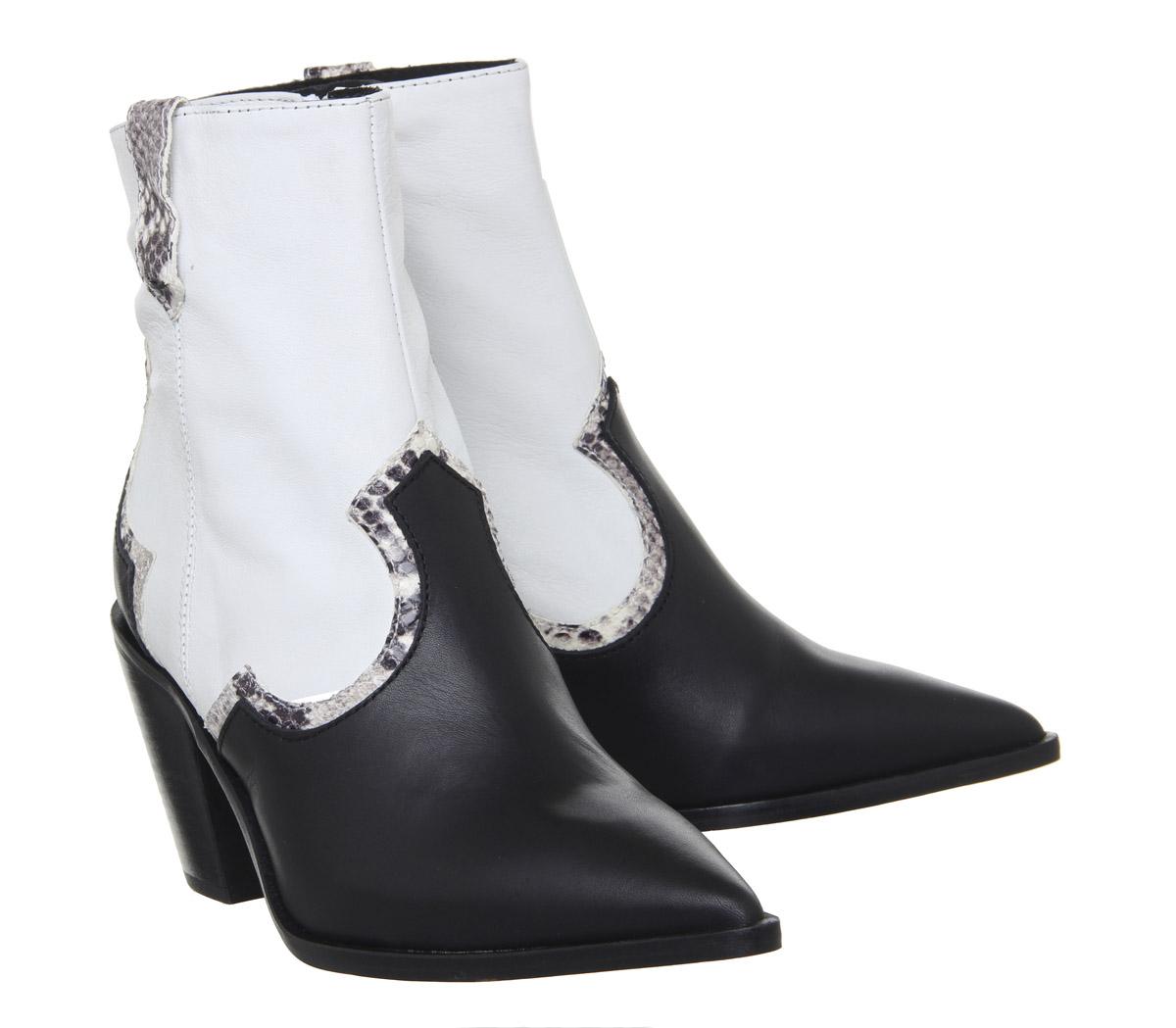OFFICEAttacked- Western Point Block HeelBlack And White Leather Mix