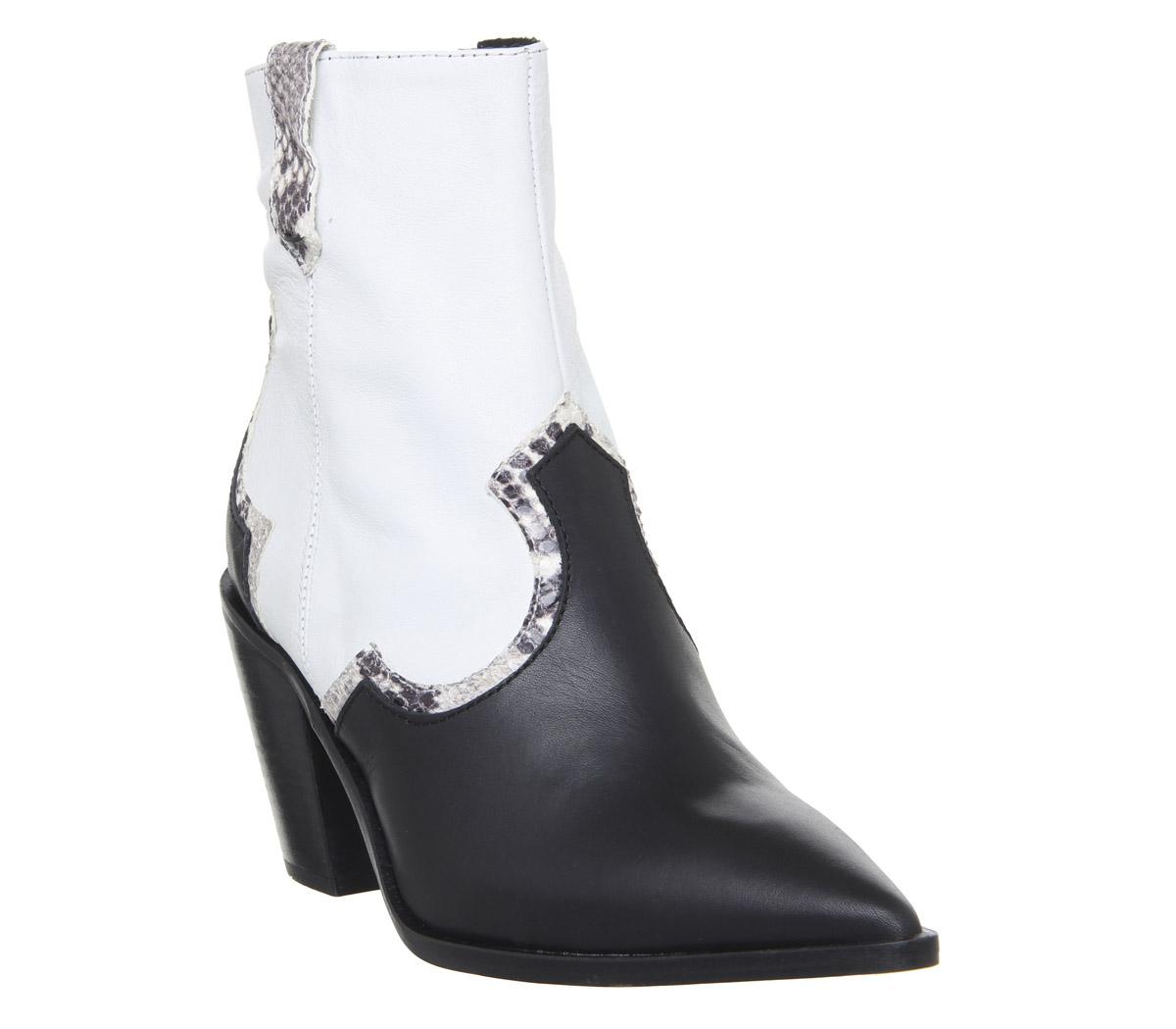 OFFICEAttacked- Western Point Block HeelBlack And White Leather Mix