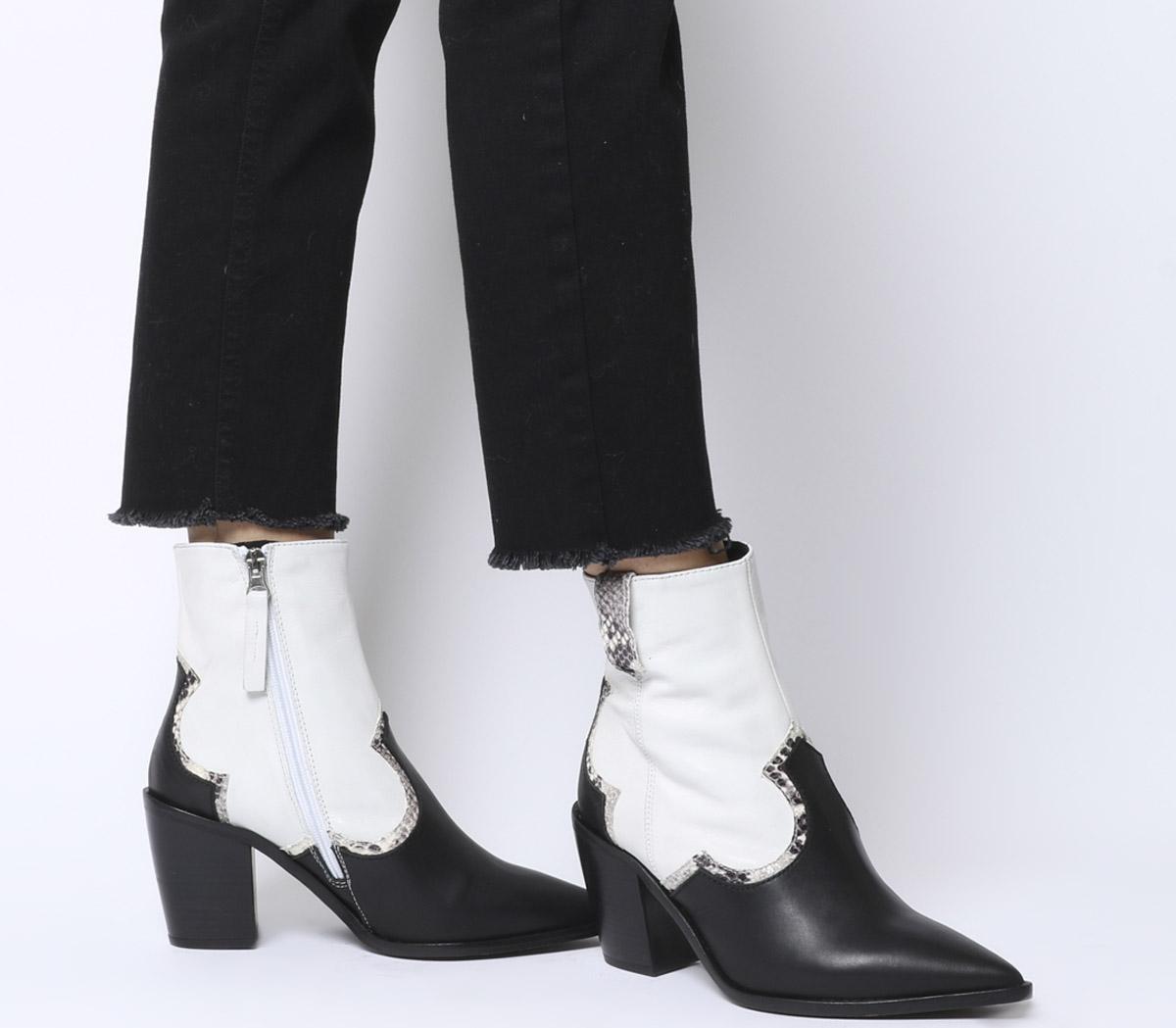 OFFICEAttacked Western Point Block HeelsBlack And White Leather Mix